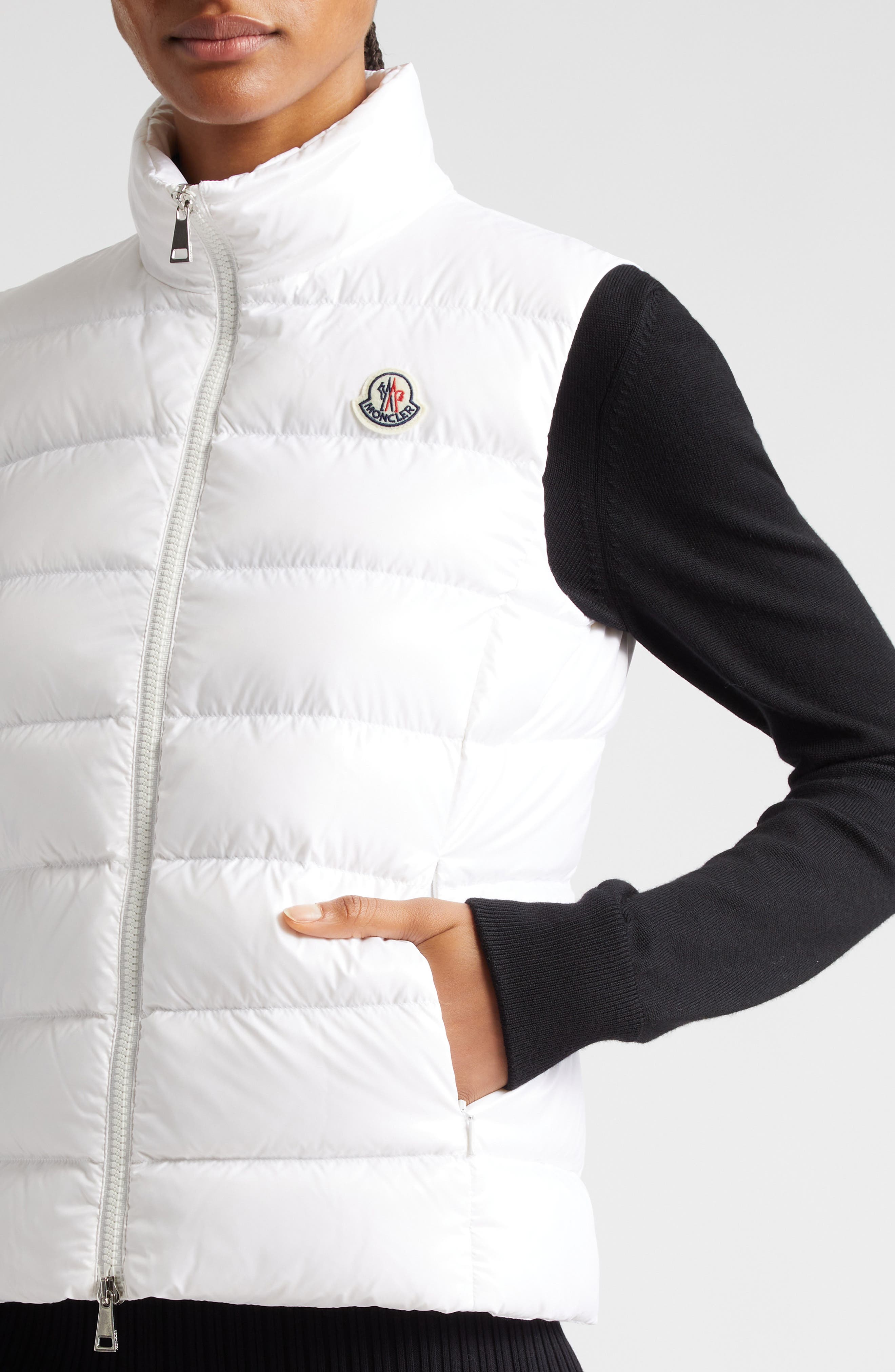 Moncler Ghany Mock Neck Down Puffer Vest in White | Smart Closet