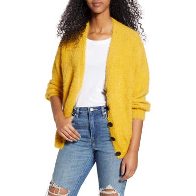 Moon River Button Front Eyelash Cardigan, Yellow