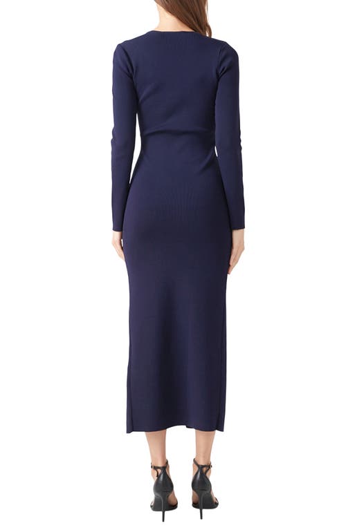 Endless Rose Asymmetric Neck Long Sleeve Sweater Dress In Navy