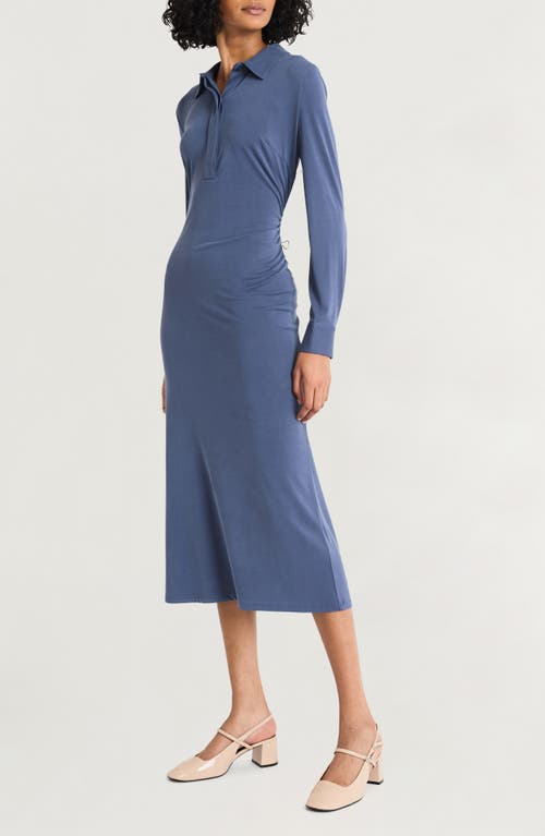 Shop Luxely Long Sleeve Jersey Polo Dress In Vintage Indigo