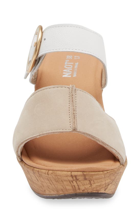 Naot Breezy Platform Wedge In Beige Nubuck/ White Leather