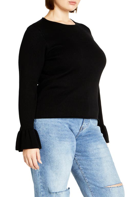 Shop City Chic Selena Bell Sleeve Rib Sweater In Black