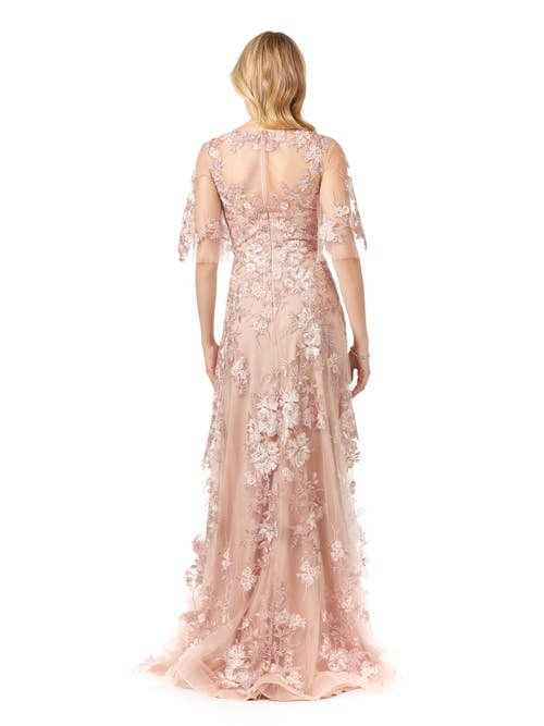 Lara New York Long Bell Sleeve V-neck Beaded Gown In Blush