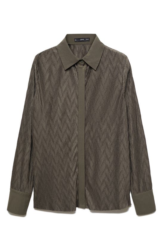 Shop Mango Textured Button-up Shirt In Khaki