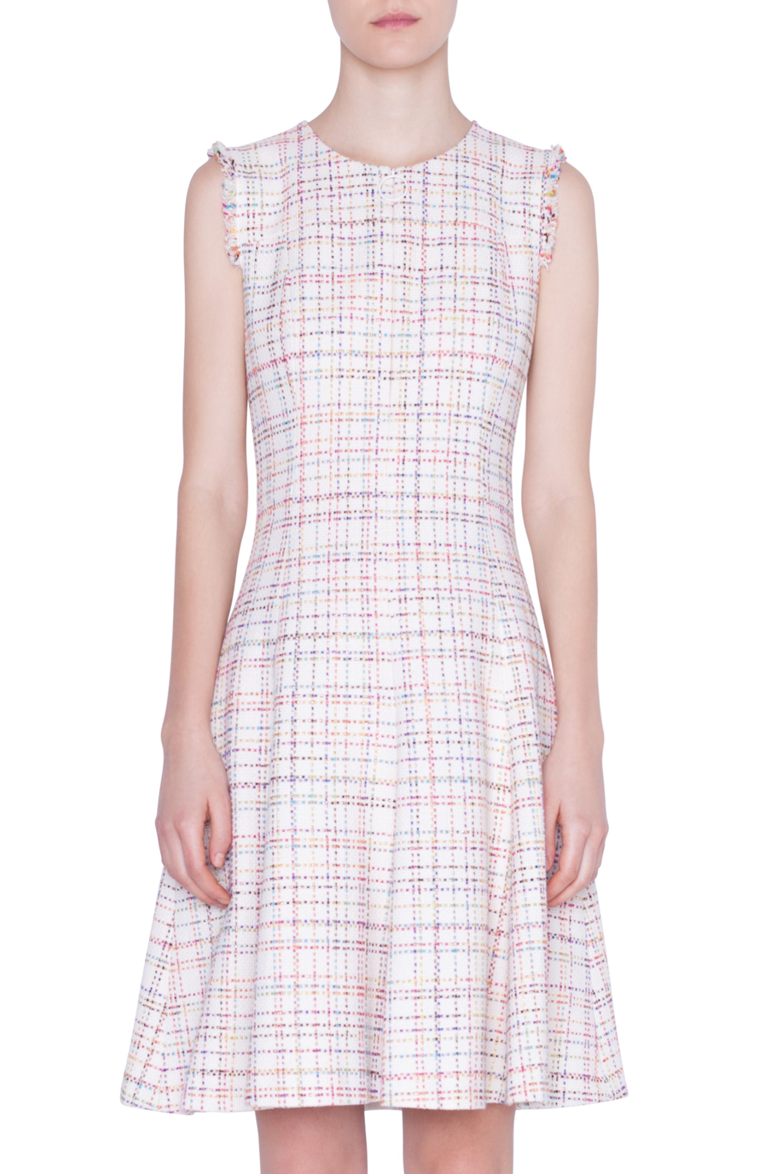 Akris Punto Sleeveless Tweed Dress, White