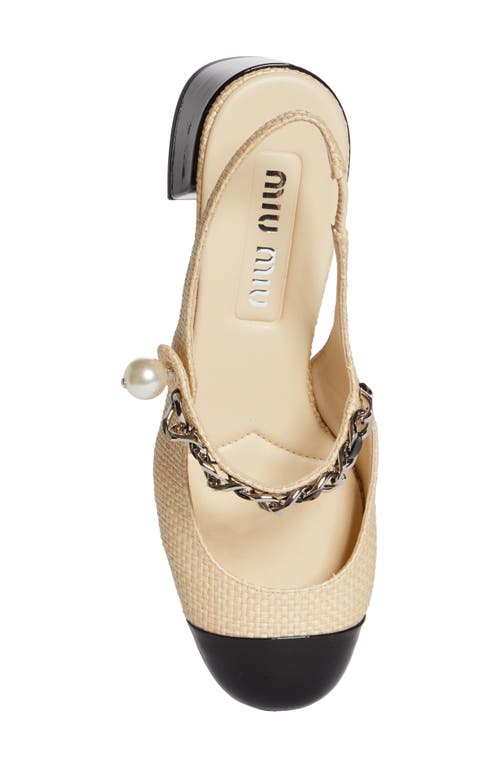 Shop Miu Miu Chain Strap Slingback Cap Toe Pump In Natural/black