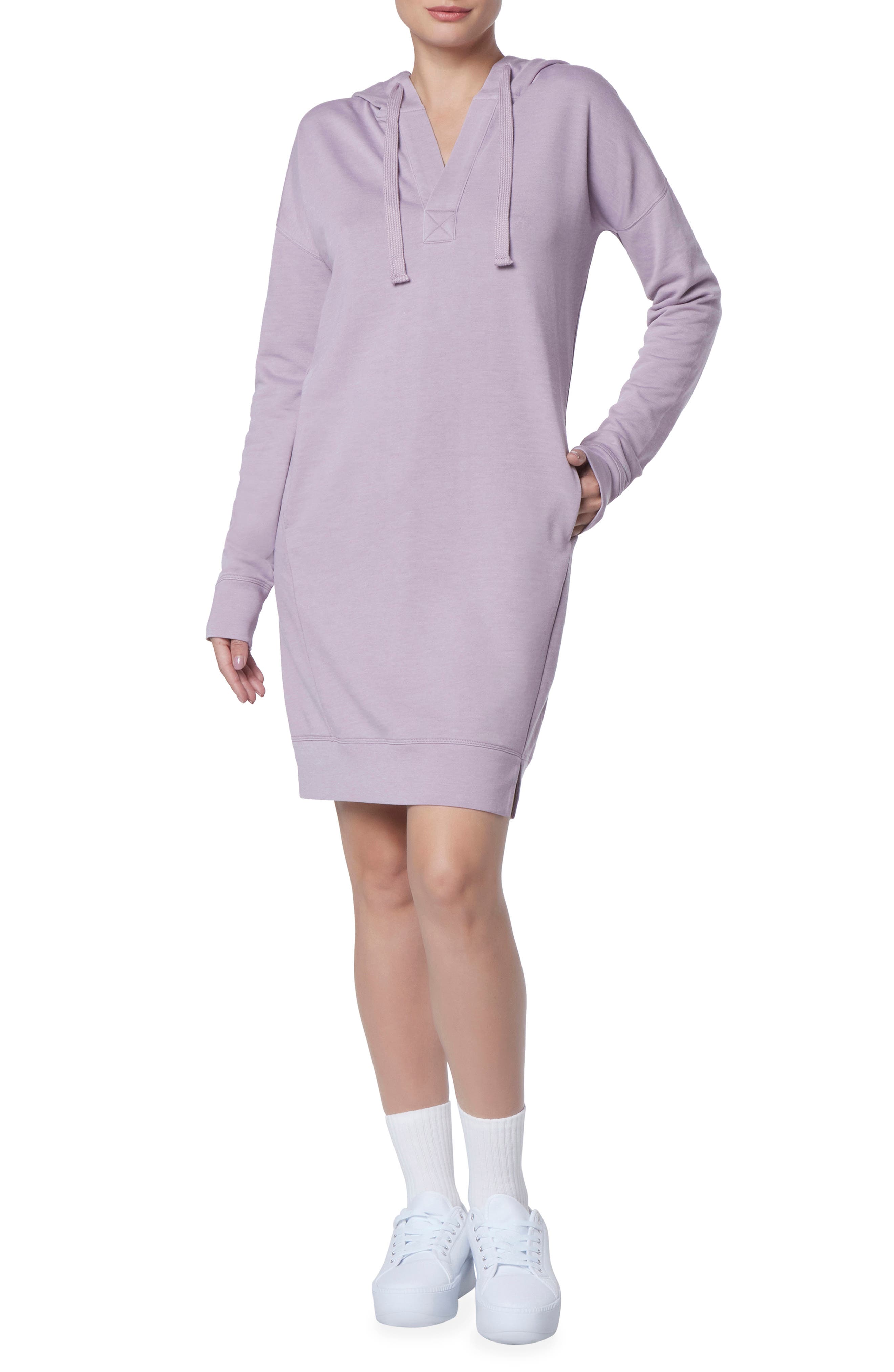Andrew Marc Sport Hooded V-Neck Sweatshirt Dress in Amethyst at Nordstrom Rack, Size X-Large