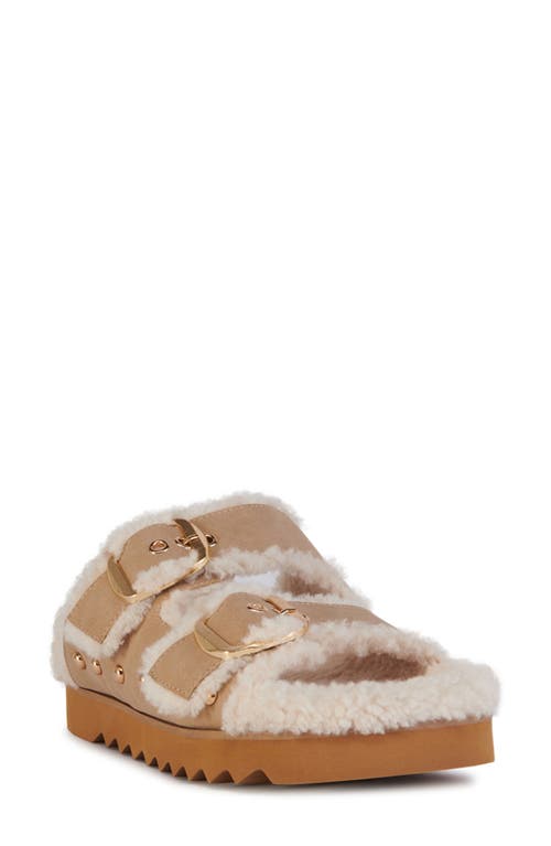 Shop Azalea Wang Tresor High Pile Fleece Trim Slide Sandal In Tan