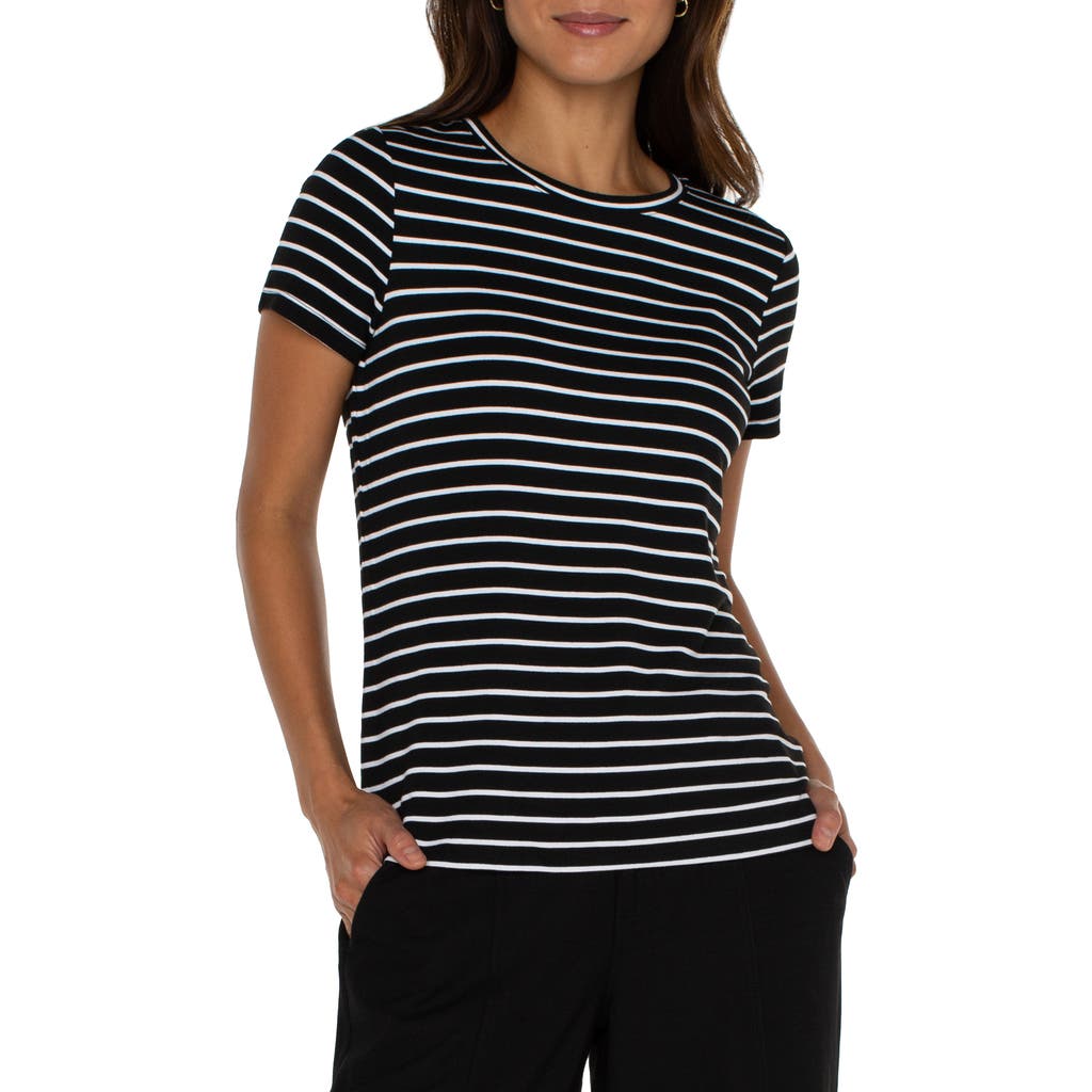 Liverpool Los Angeles Stripe French Terry T-shirt In Black/white Stripe