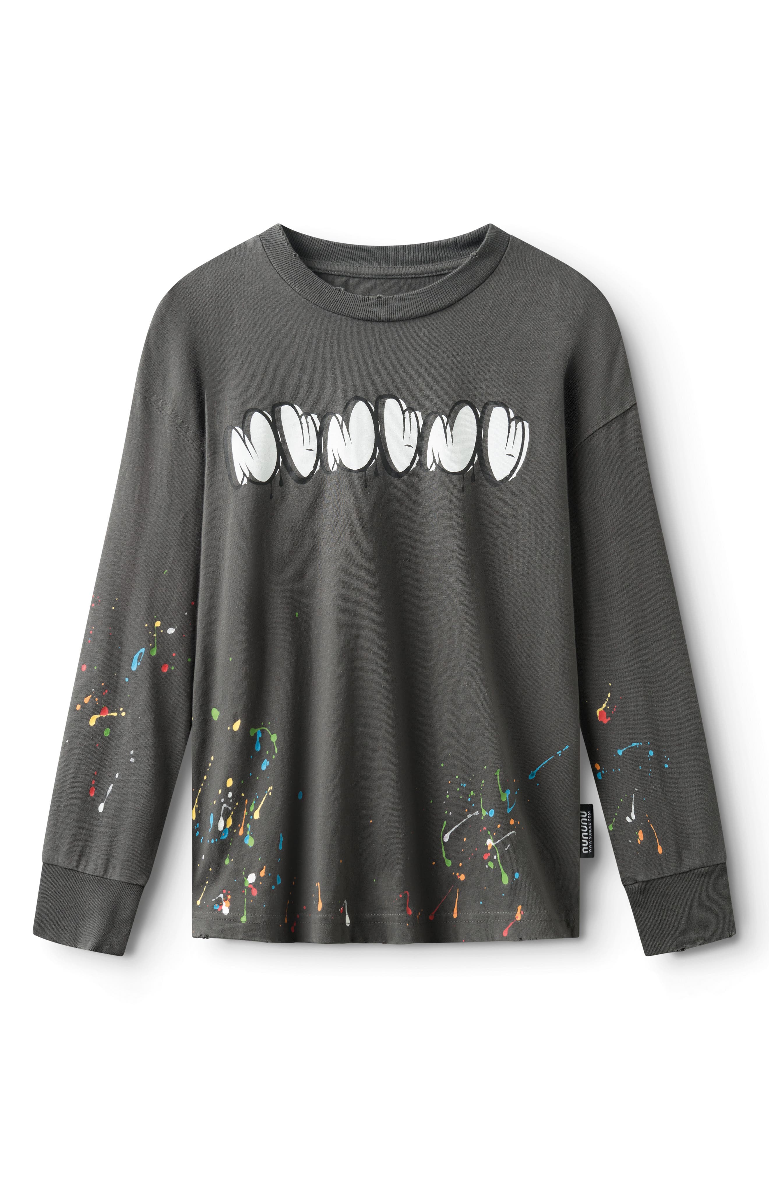 Nununu Kids' Splash of Color Distressed Cotton Logo Graphic T-Shirt in Graphite 