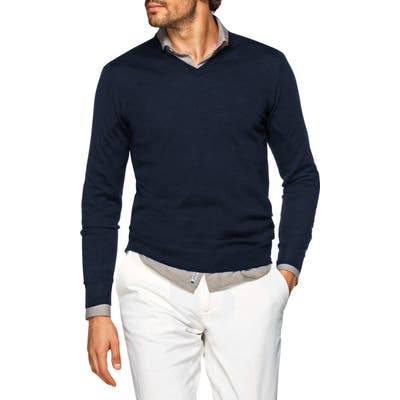 Suitsupply Slim Fit V-Neck Merino Wool Sweater, Blue