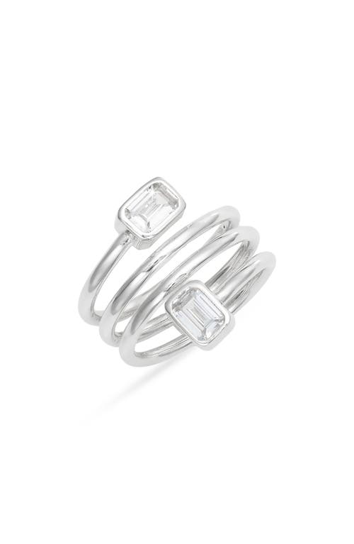 Emerald Cut Spiral Statement Ring in Silver/White