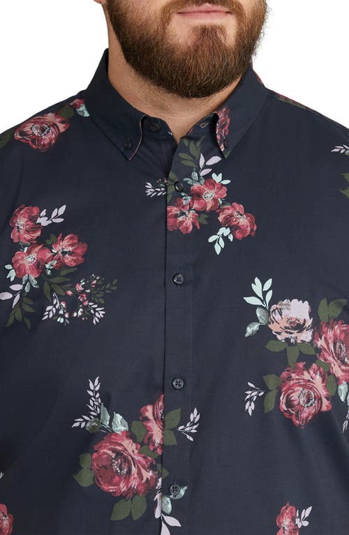 Shop Johnny Bigg Kennedy Floral Short Sleeve Stretch Cotton Button-down Shirt In Navy