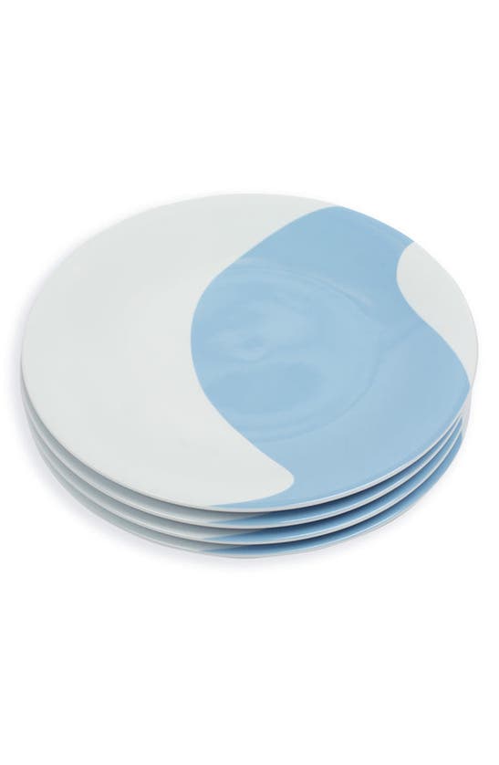 Shop Misette Set Of 4 Porcelain Dinner Plates In Color Block - Blue/ White