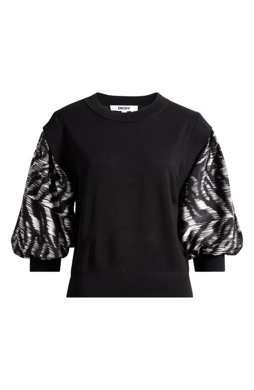 Dkny Print Sleeve Mixed Media Sweater In Black/white