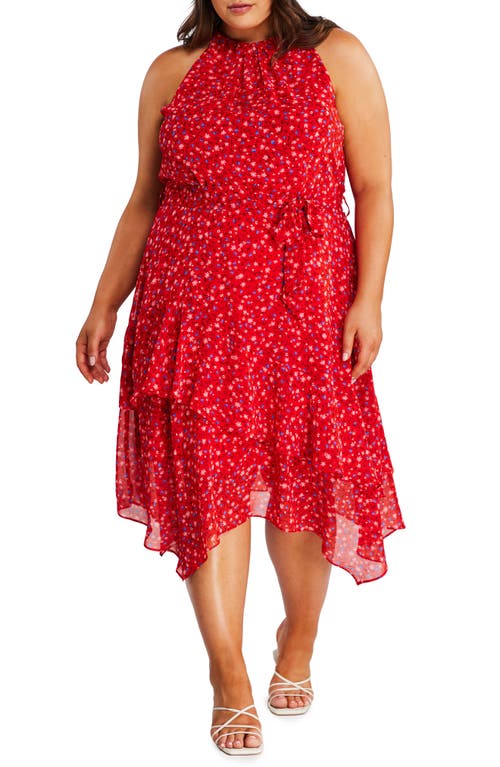 Estelle Gambetta Floral Tie Waist Dress in Red/Pink Print