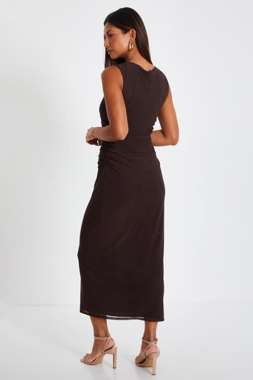 Shop Quiz Mesh Ruched Bodycon Maxi Dress In Brown