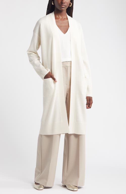 Shop Nordstrom Long Open Front Wool & Cashmere Cardigan In Ivory Pristine