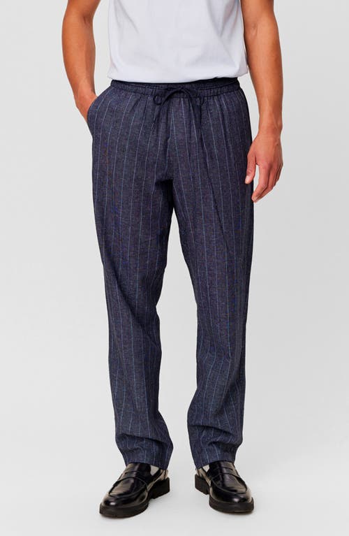 Les Deux Patrick Stripe Linen Blend Drawstring Trousers In Blue