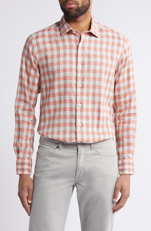 Bold Gingham Linen Twill Button-Up Shirt in Spice