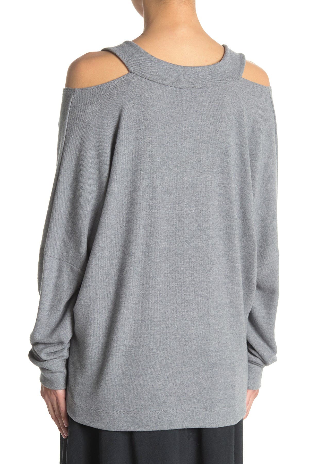 Go Couture V-neck Cold Shoulder Long Sleeve Sweater In Navy