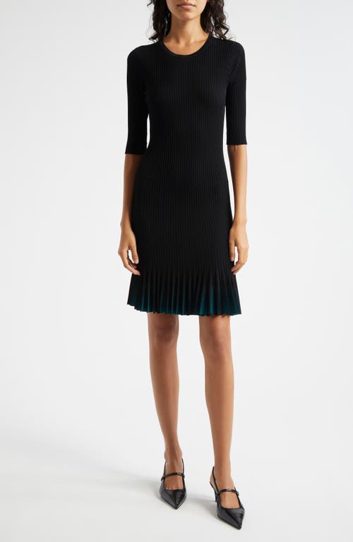 Shop Emporio Armani Pleated Rib Dress In Solid Black