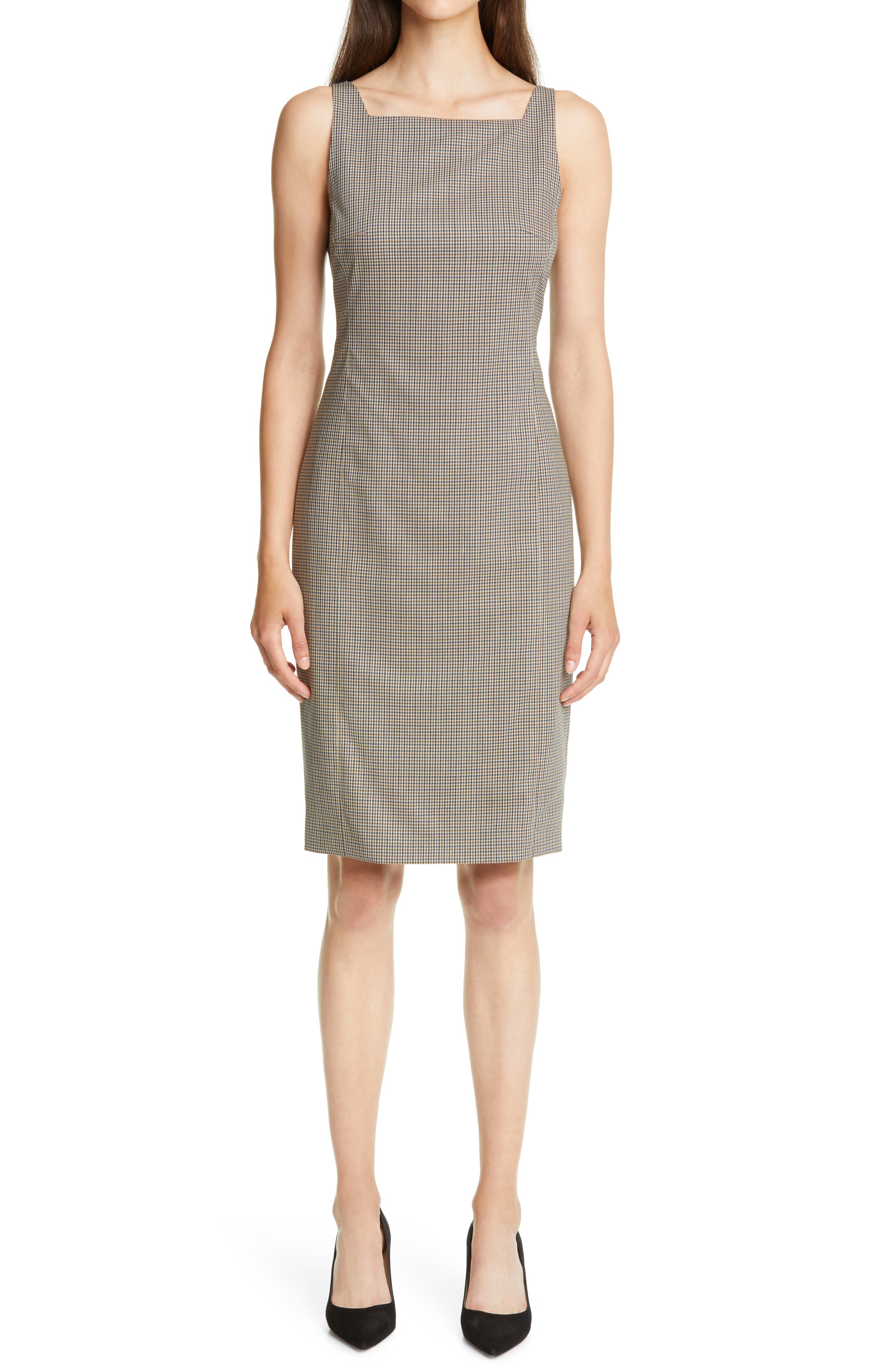 theory square neck leather dress