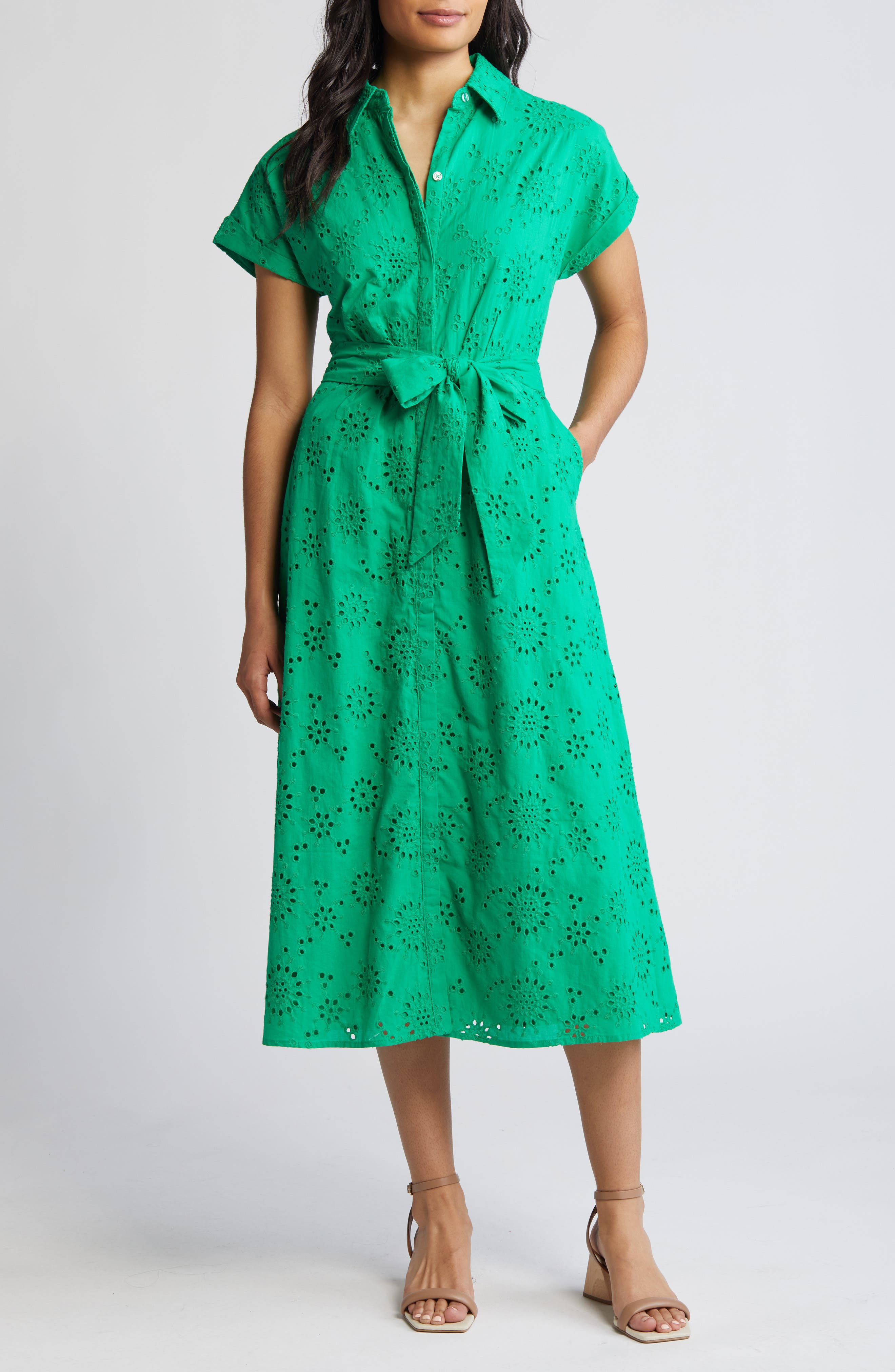 Caslon® Eyelet Embroidery Cotton Shirtdress | Nordstrom