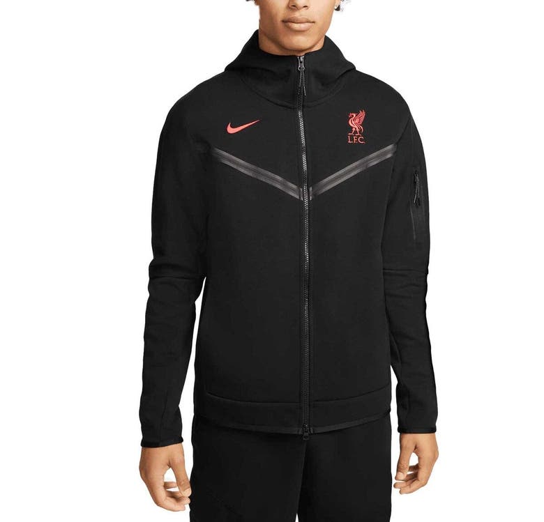 NIKE NIKE BLACK LIVERPOOL LOGO TECH FLEECE FULL-ZIP HOODIE