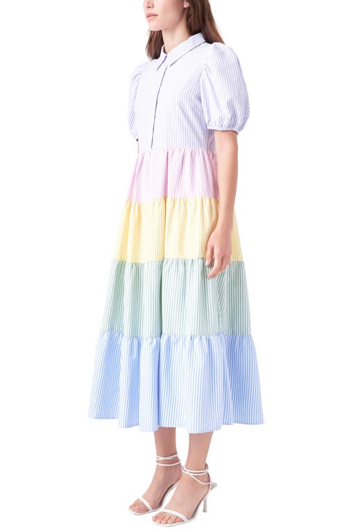 English Factory Stripe Colorblock Shirtdress In White Multicolor