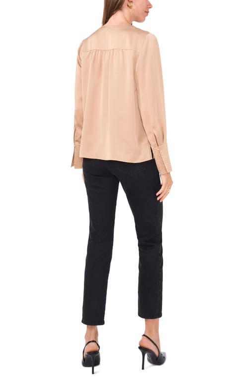 Shop Vince Camuto Rhinestone Cuff Satin Button-up Shirt In Nomad