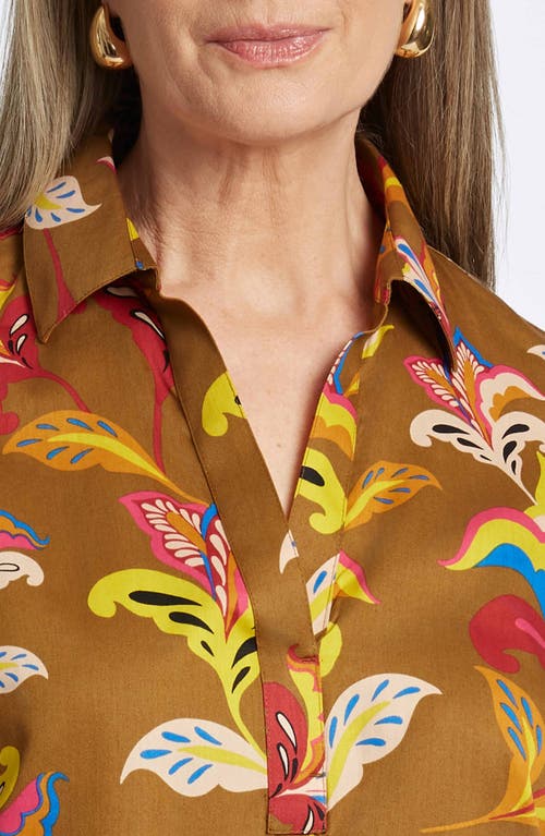 Foxcroft Frankie Wrinkle Resistant Top In Brown Multi