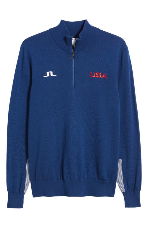 Shop J. Lindeberg Nathaniel Wool Quarter Zip Sweater In Estate Blue