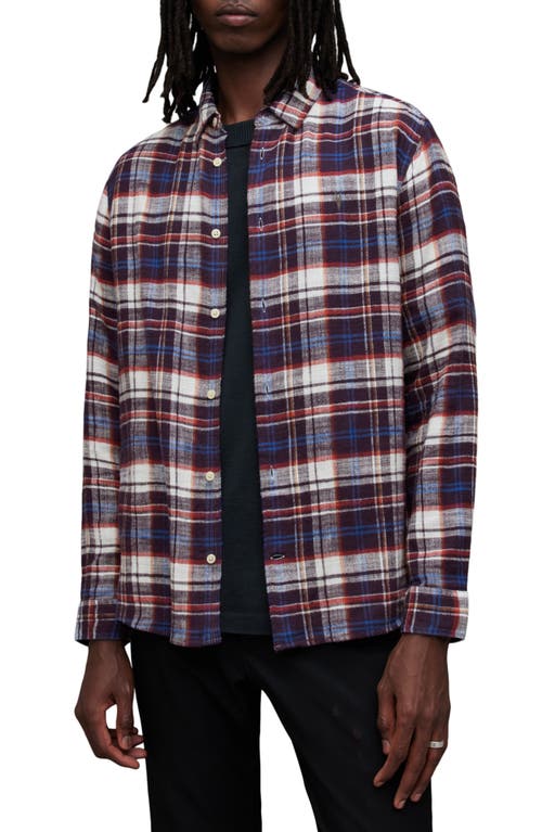 AllSaints Lakeshort Plaid Flannel Button-Up Shirt in Sage Purple at Nordstrom, Size Small