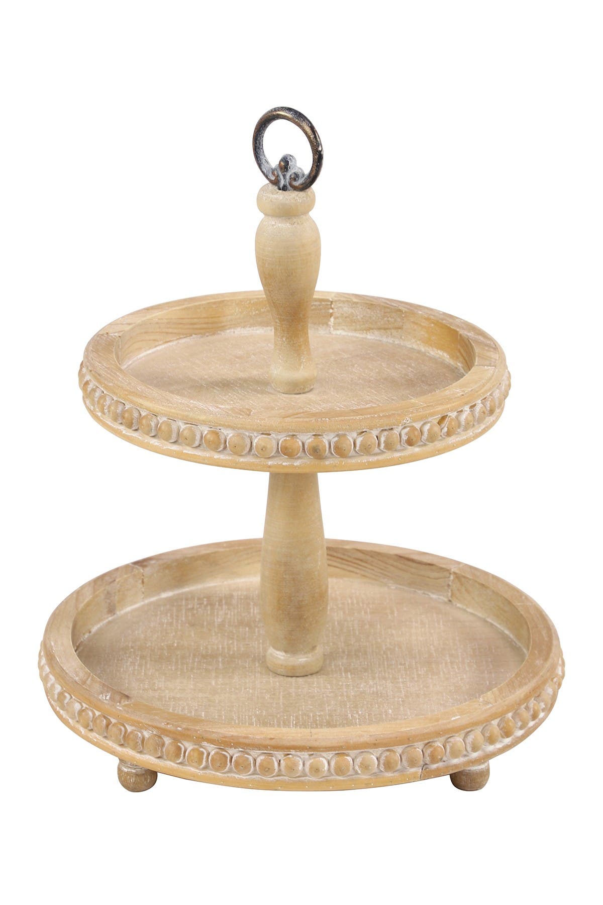 Willow Row Tall Natural Beige Wood 2-tier Round Serving Tray Stand In Light Brown