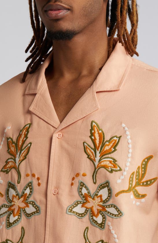 Shop Native Youth Embroidered Linen & Cotton Camp Shirt In Pink