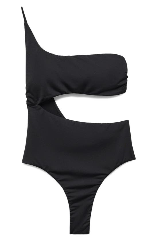 Shop Mango Cutout One-shoulder One-piece Swimsuit In Black