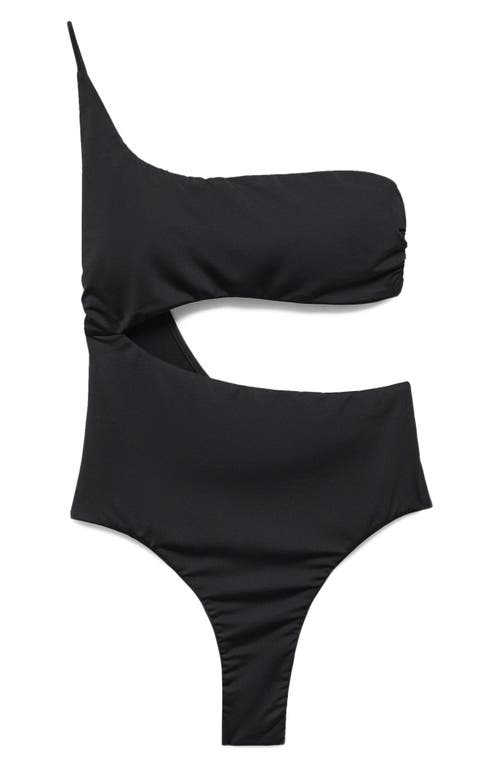 Cutout One-Shoulder One-Piece Swimsuit in Black