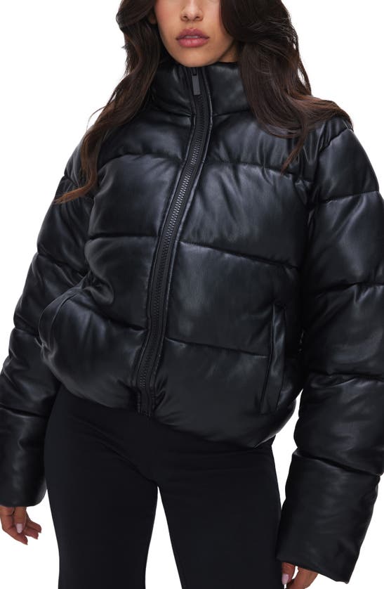 GOOD AMERICAN FAUX LEATHER PUFFER JACKET