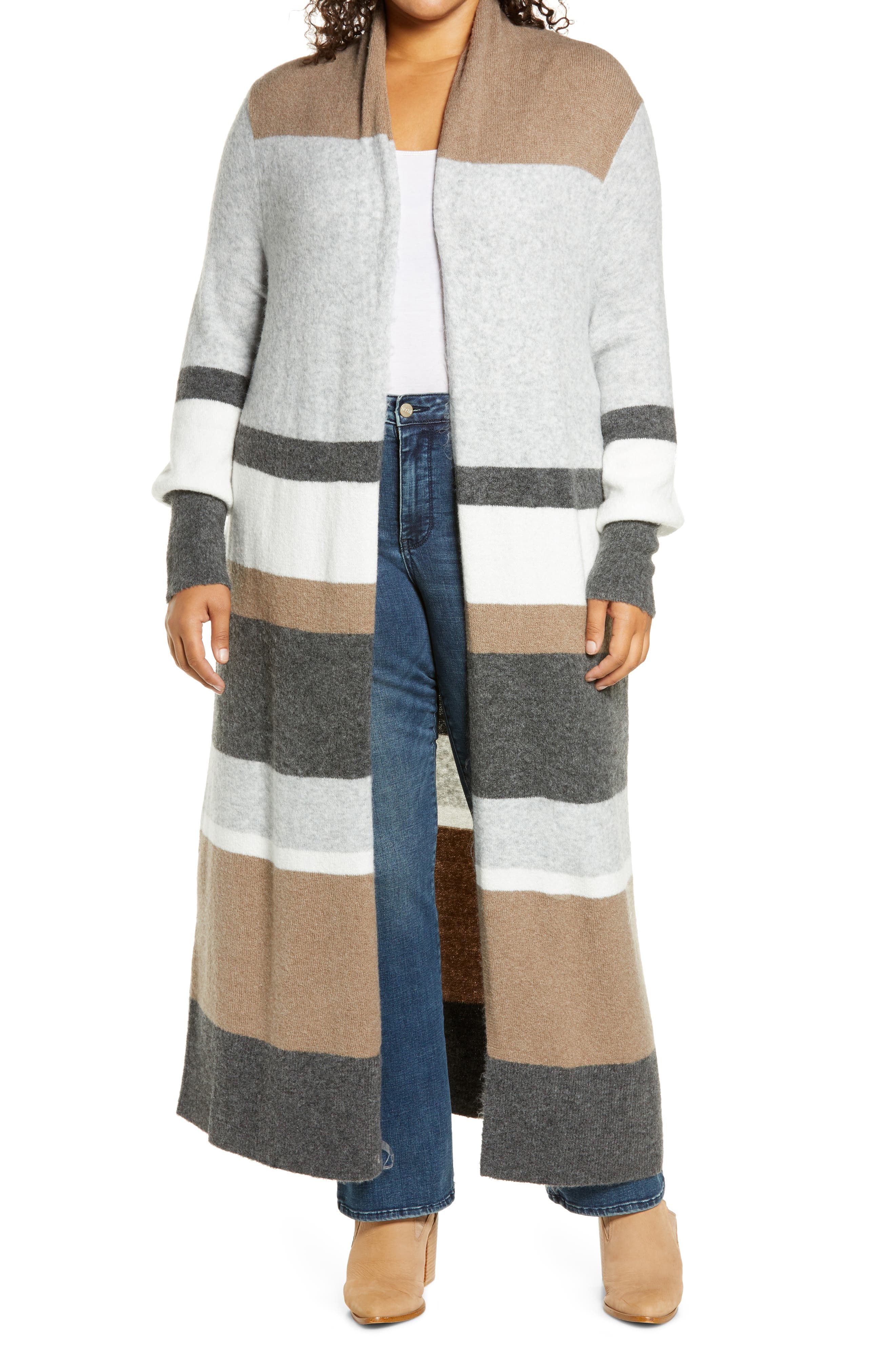 plus size long grey cardigan