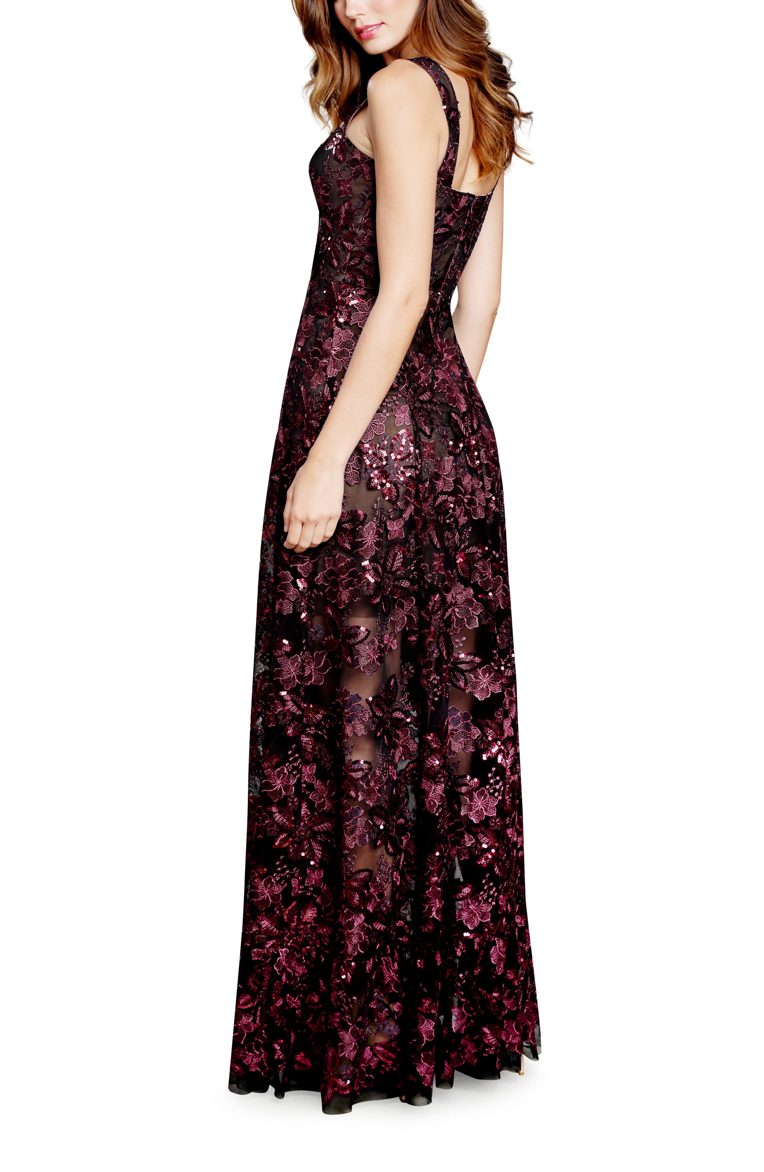 strapless open back dress Dress The Population Anabel Semi Sheer Sweetheart Neck Gown - Black-Nude
