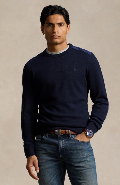 Shop Polo Ralph Lauren Merino Wool Crewneck Sweater In Piper Navy