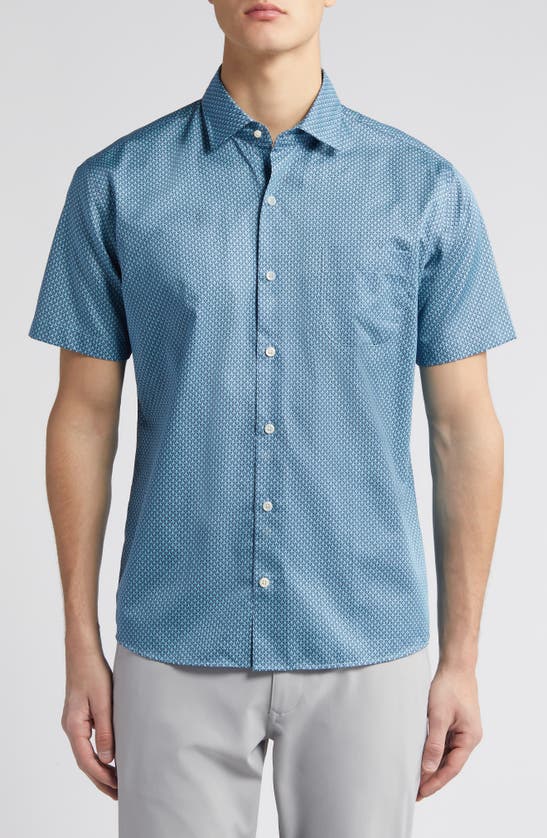 Shop Peter Millar Crown Lite Ranger Abstract Print Short Sleeve Button-up Shirt In Atlantic Blue