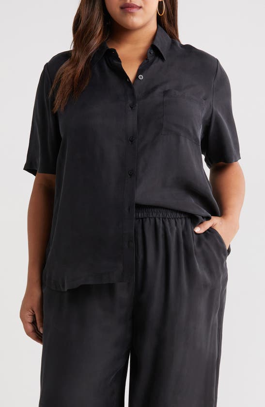 Shop Nordstrom One Pocket Short Sleeve Button-up Shirt In Black