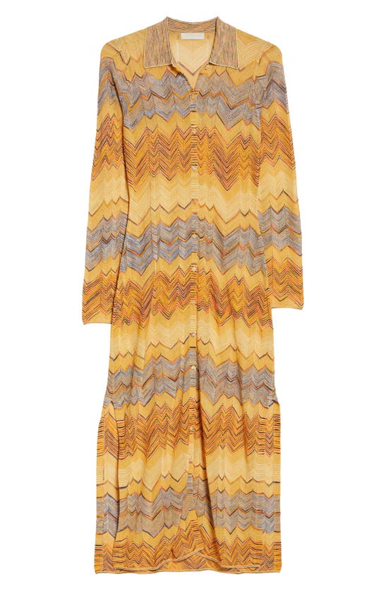 Shop Ulla Johnson Mariela Metallic Chevron Long Sleeve Maxi Sweater Dress In Mystic