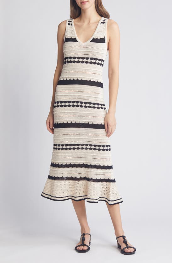 Zoe And Claire V-neck Sleeveless Midi Sweater Dress In Natural