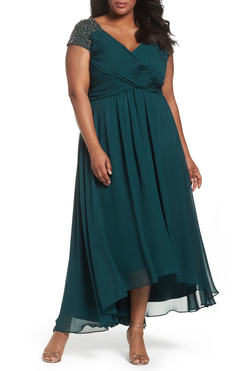 Eliza J Embellished Pleated Chiffon Gown (Plus Size) | Nordstrom