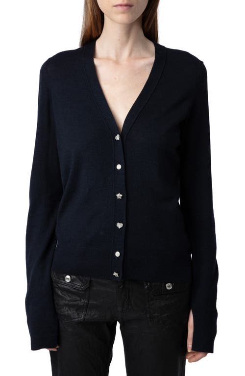 Shop Zadig & Voltaire Jemma Crystal Button Merino Wool Cardigan In Encre