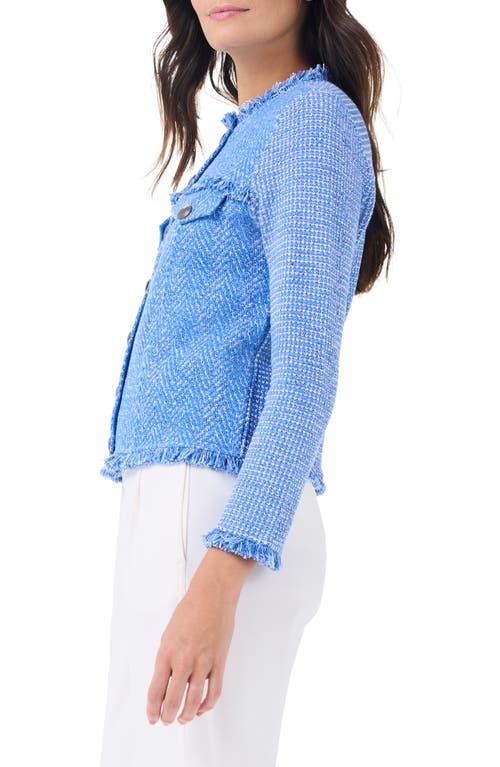 Shop Nic + Zoe Nic+zoe Fringe Knit Jacket In True Blue