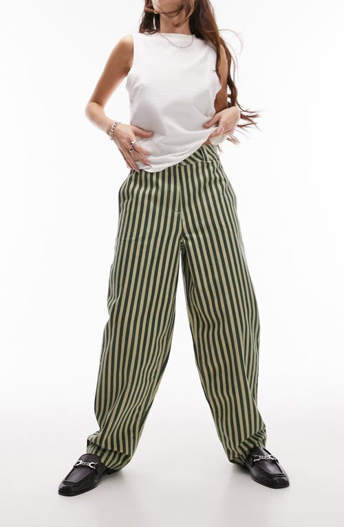 Stripe High Waist Wide Leg Cotton Pants in Khaki